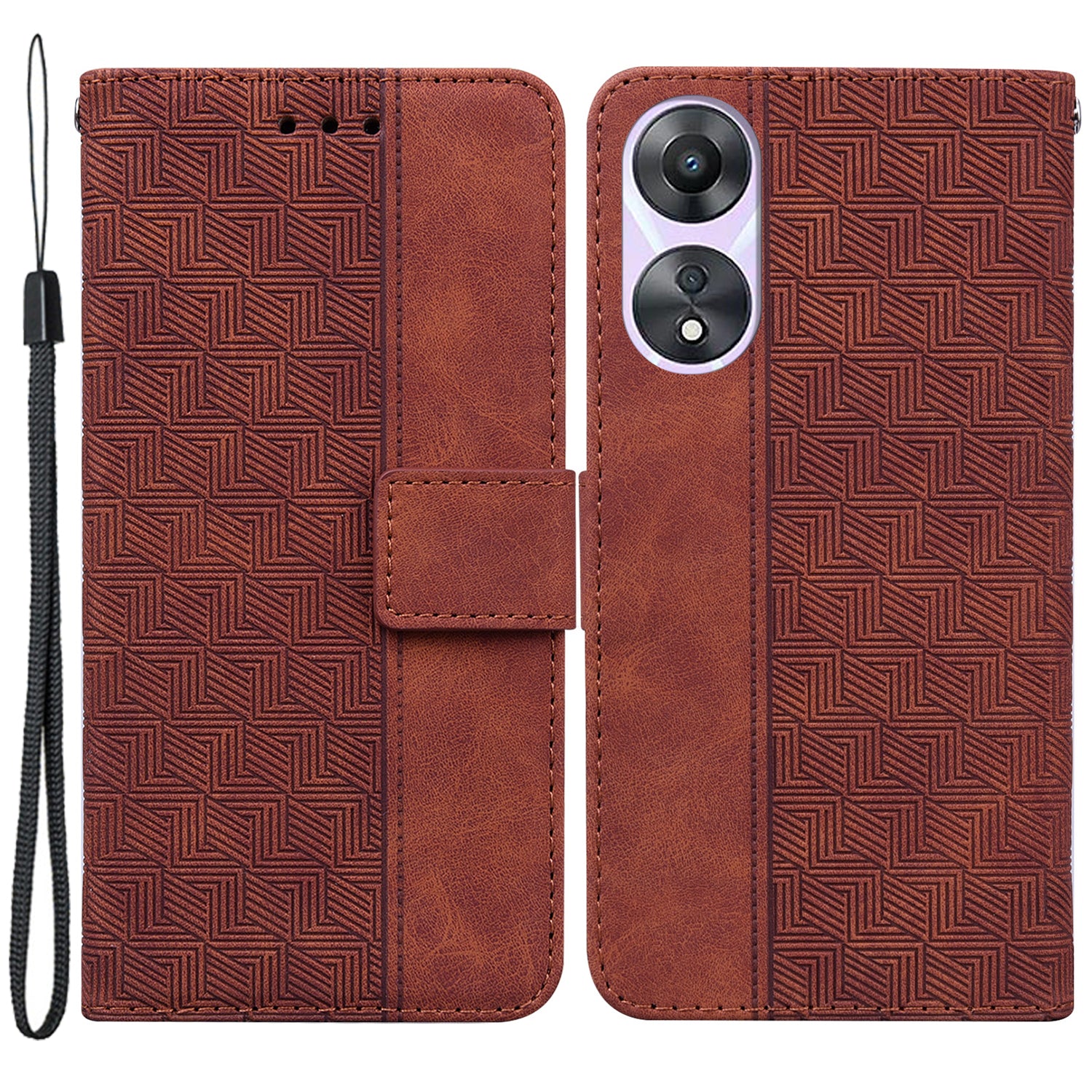 For Oppo A58 5G Imprinted Geometry Pattern Phone Case PU Leather Magnetic Closure Hand Strap Stand Wallet Shockproof Flip Phone Cover For Oppo A58 5G Imprinted Geometry Pattern Phone Case PU Leather Magnetic Closure Hand Strap Stand Wallet Shockproof Flip Phone Cover